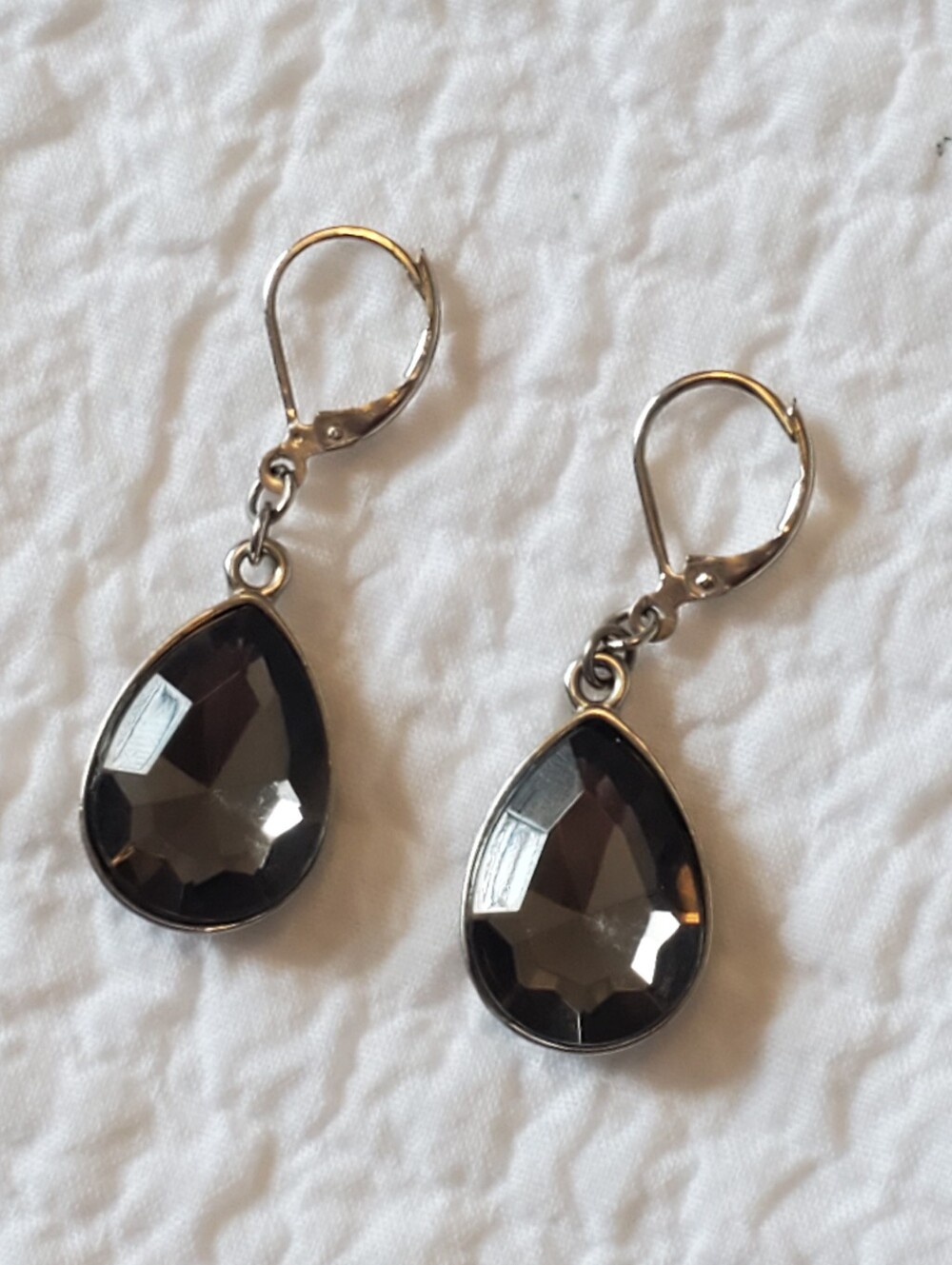 Smoky Gray Teardrop Dangle Lever Back Earrings